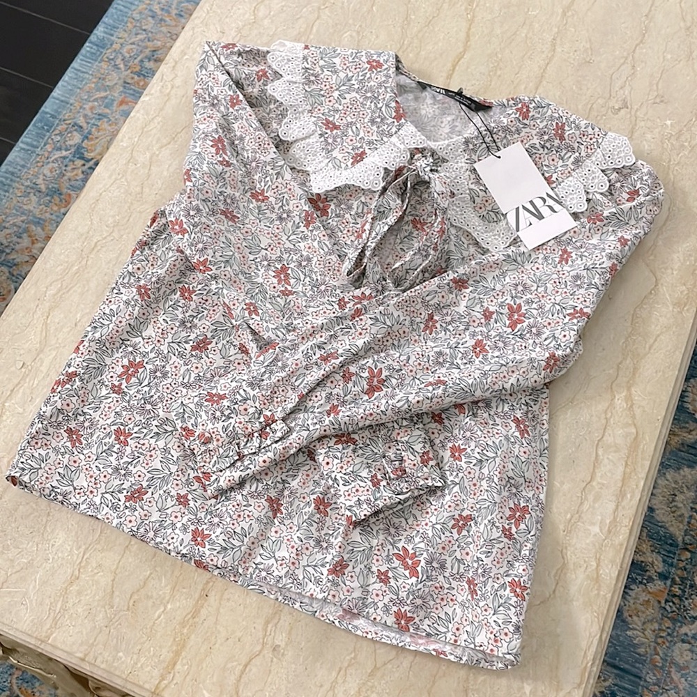 NWT Super cute Zara floral long sleeve Peter pan collar blouse.